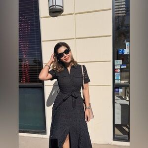 Zara Black Midi Eyelet Dress